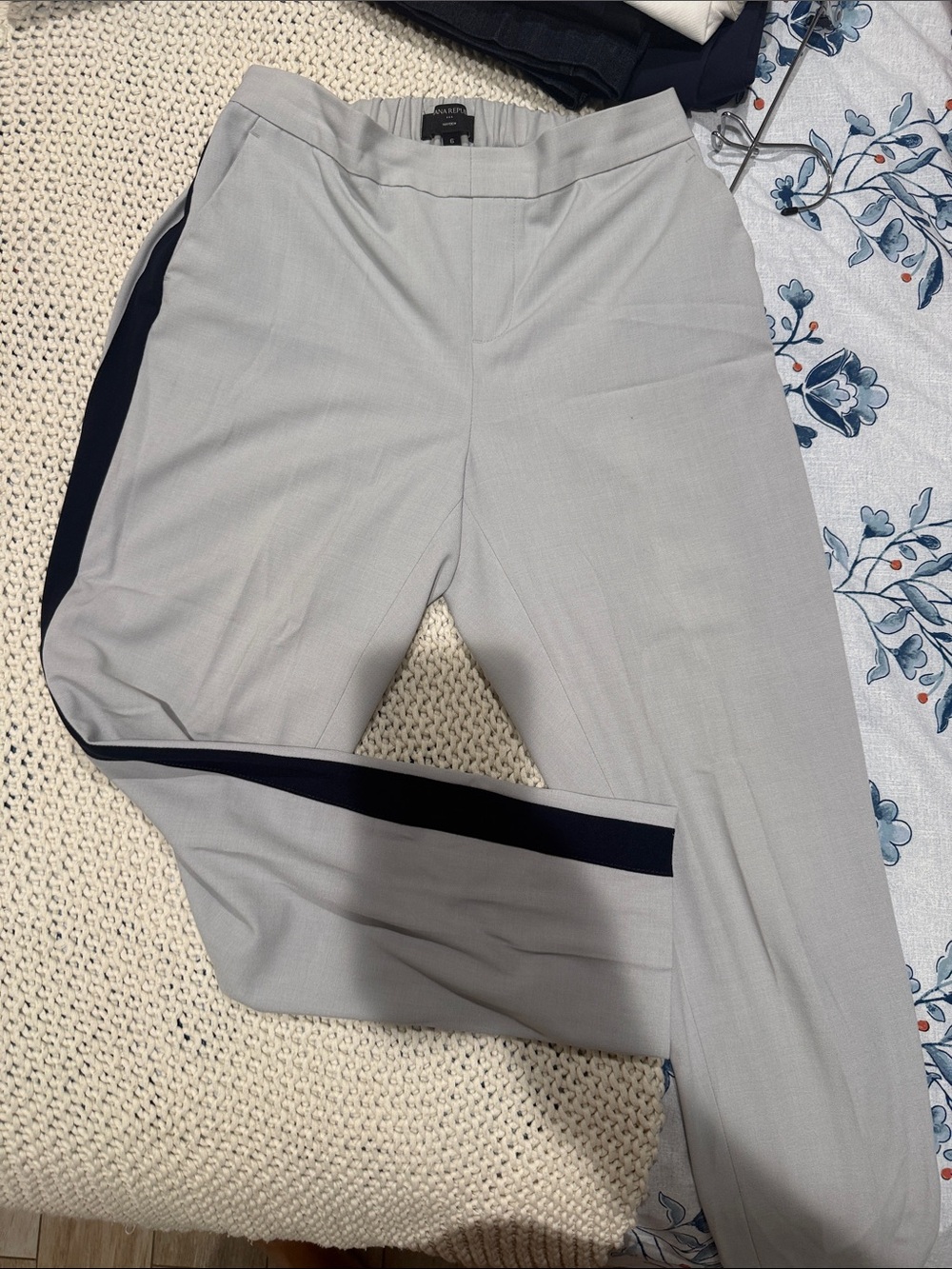 Banana Republic Light Gray Dress Pants with Navy Side Stripe